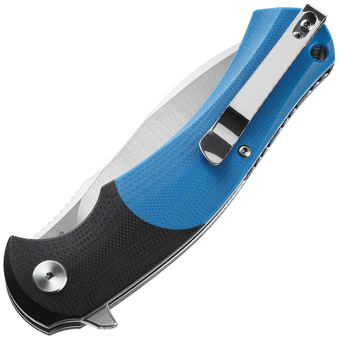 Bestech Knives Penguin Flipper Knife BG32B, 3.6" D2 Stonewash & Satin Plain Blade, Blue & Black G-10 Handle
