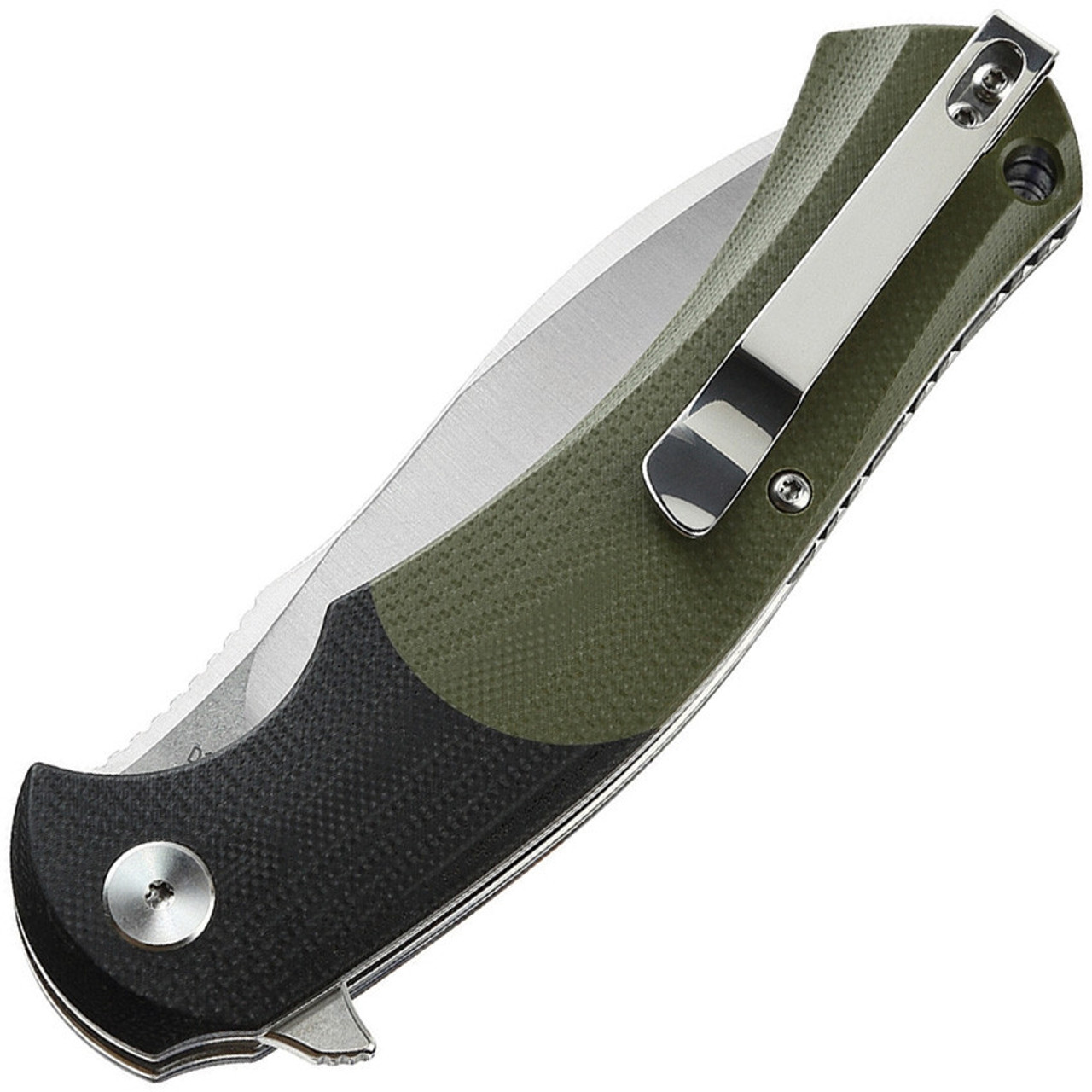 Bestech Knives Penguin Flipper Knife BG32A, 3.6" D2 Satin & Stonewash Plain Blade, Green & Black G-10 Handle
