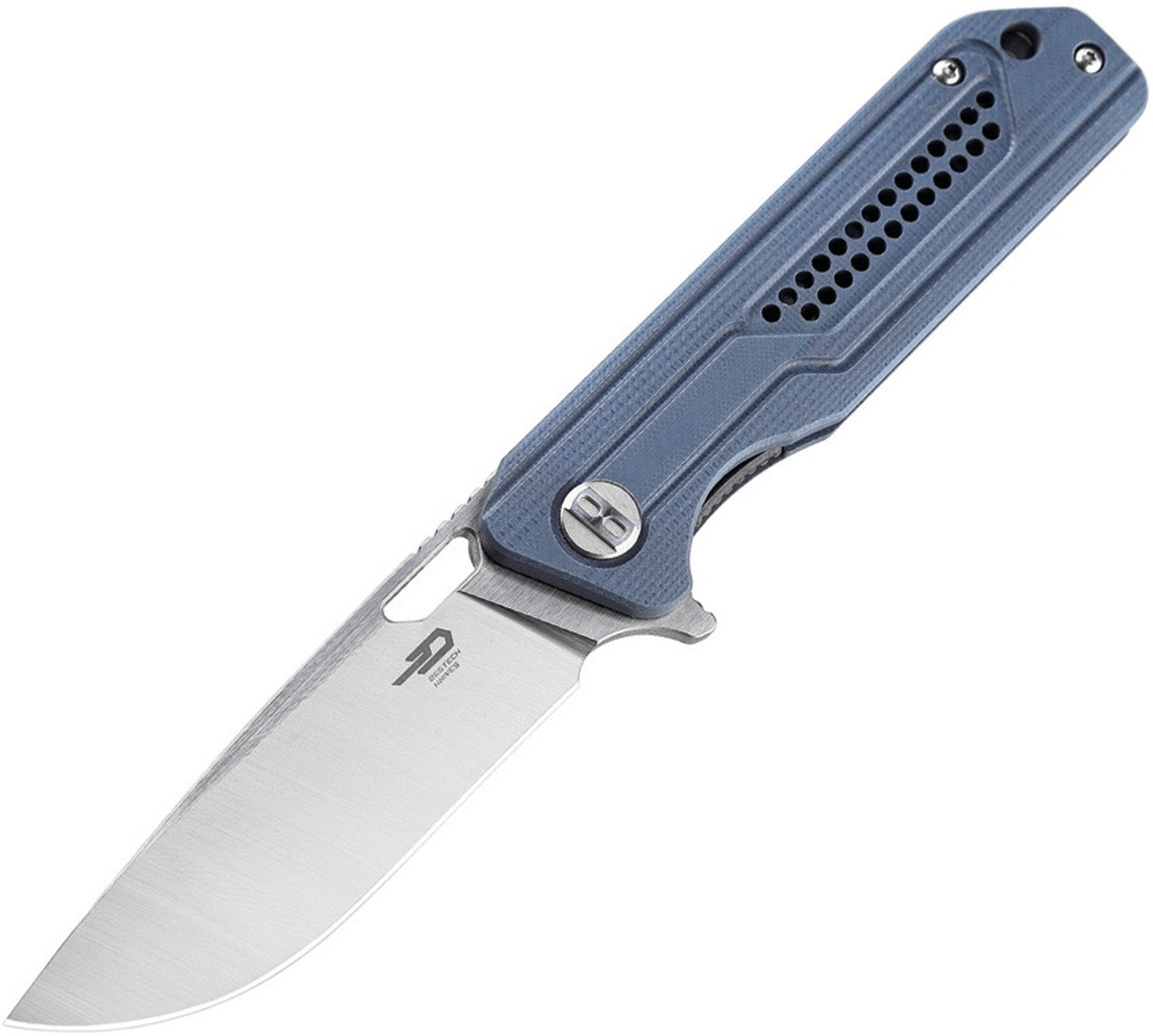 Bestech Knives Circuit BG35B-1, 3.25" K110 Satin Drop Point Blade, Blue (Gray) Milled G-10 Handle