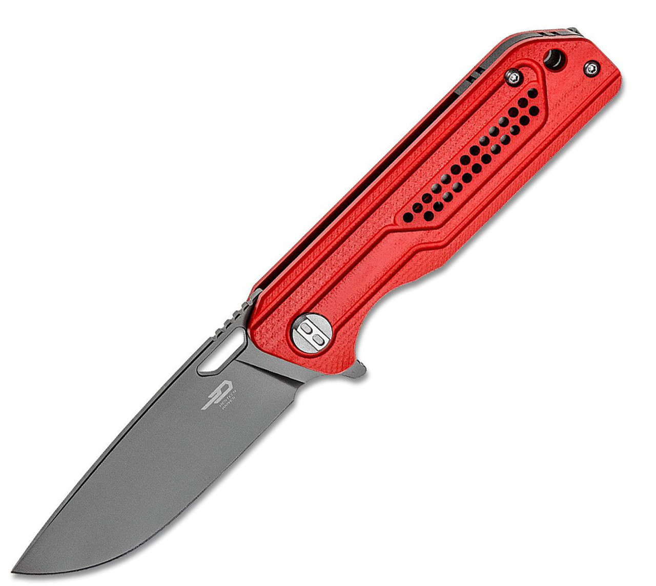 Bestech Knives Circuit BG35C-2, 3.25" K110 Gray Titanium Coated Drop Point Blade, Red Milled G-10 Handle