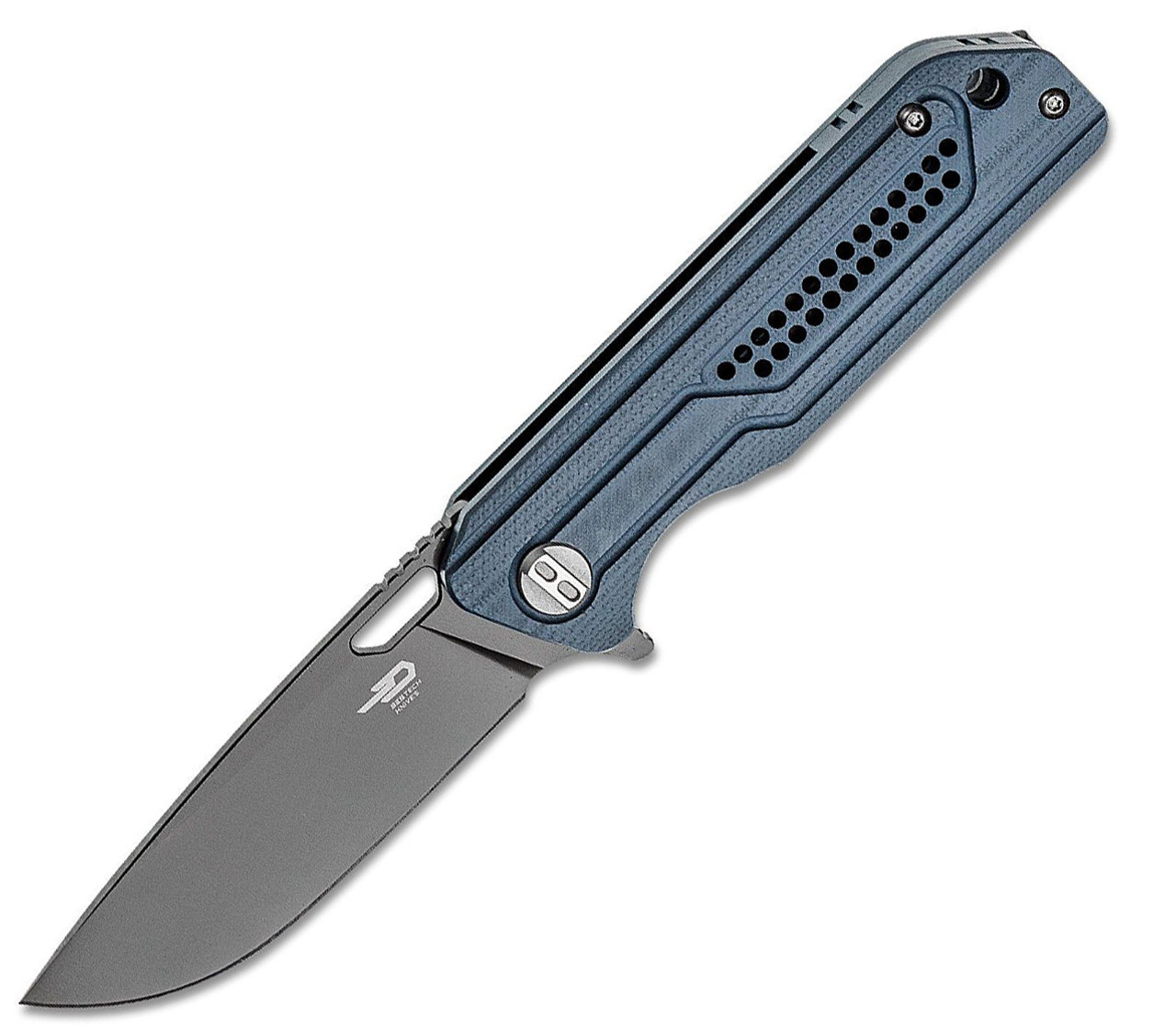 Bestech Knives Circuit BG35B-2, 3.25" K110 Gray Titanium Coated Drop Point Blade, Blue (Gray) Milled G-10 Handle