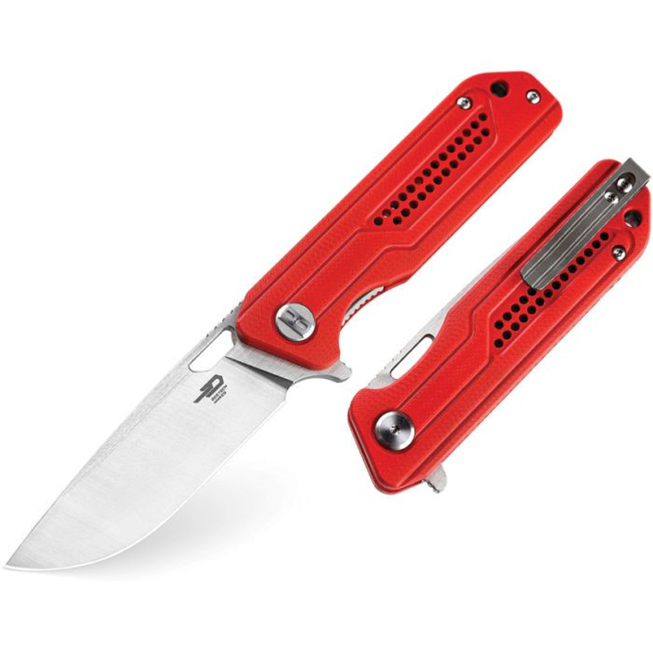 Bestech Knives Circuit BG35C-1, 3.25" K110 Satin Drop Point Blade, Red Milled G-10 Handle