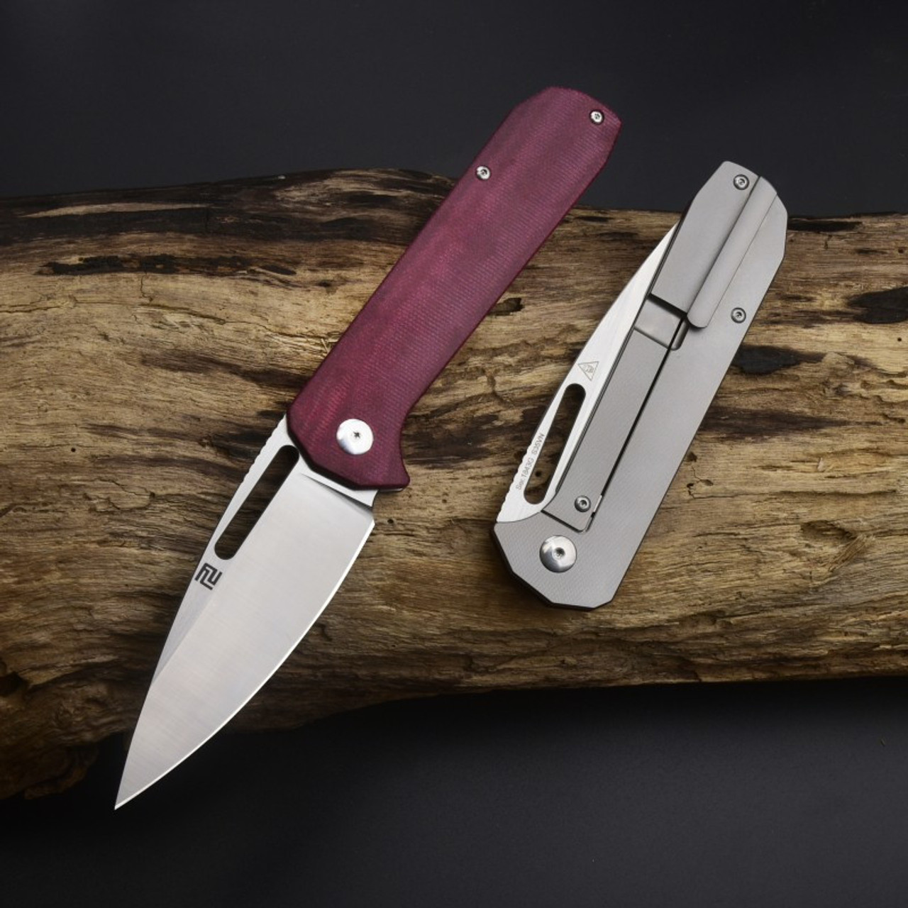 Artisan Cutlery Arion ATZ-183G-DRC, 3.81" S35VN Satin Drop Point Plain Blade, Double Coral Micarta and Titanium Handle
