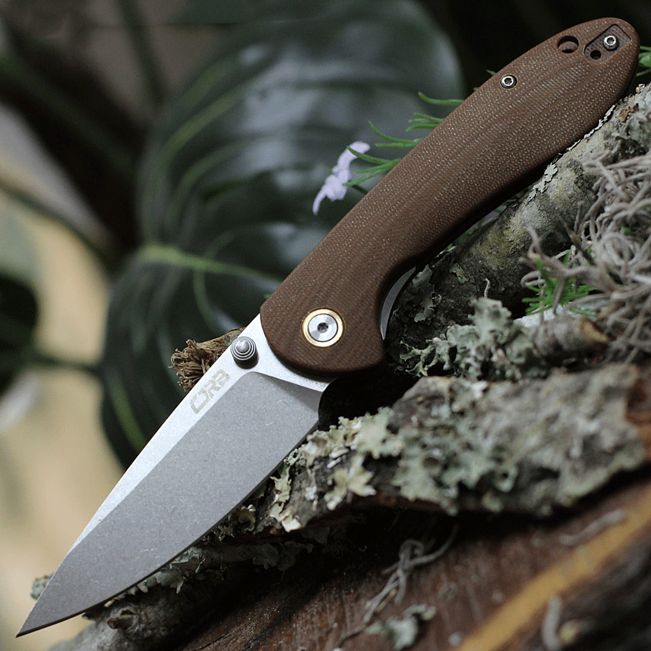 CJRB Cutlery Feldspar J1912-BNC, 3.53" D2 Steel Stonewashed Plain Blade, Contoured Brown G-10 Handle