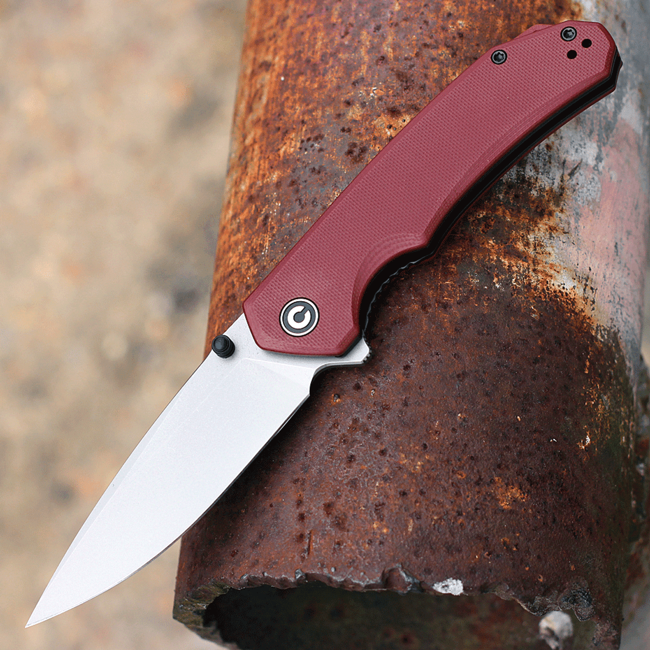 CIVIVI Brazen Folding Knife (C2023B)- 3.46" Stonewashed 14C28N Drop Point Blade, Burgundy G-10 Handle