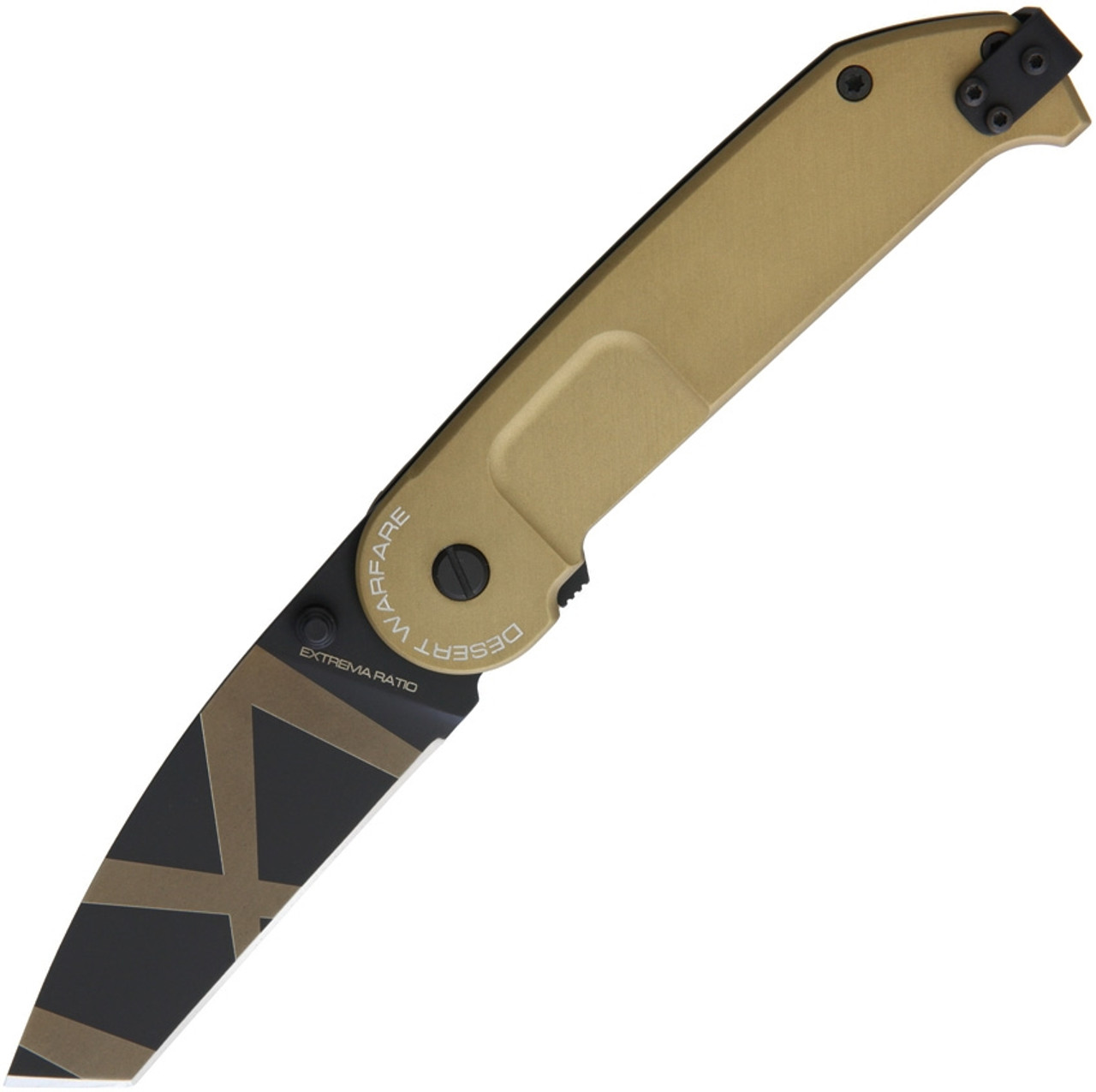 Extrema Ratio BF1 CD Desert Warfare Folding Knife EX135BF1, 3.5" N690 Black Plain Blade, Desert Warfare Aluminum Handle