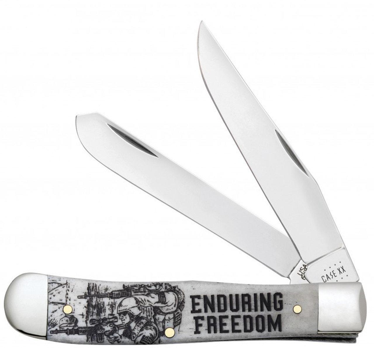 Case Trapper - War Series Enduring Freedom - 50955 Embellished Smooth Natural Bone Handle (6254 SS)