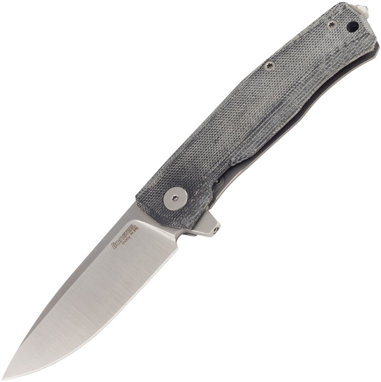 LionSteel Myto Framelock Knife MT01CVB, 3.2" Bohler M390 Satin Plain Blade, Black Micarta and Titanium Handle