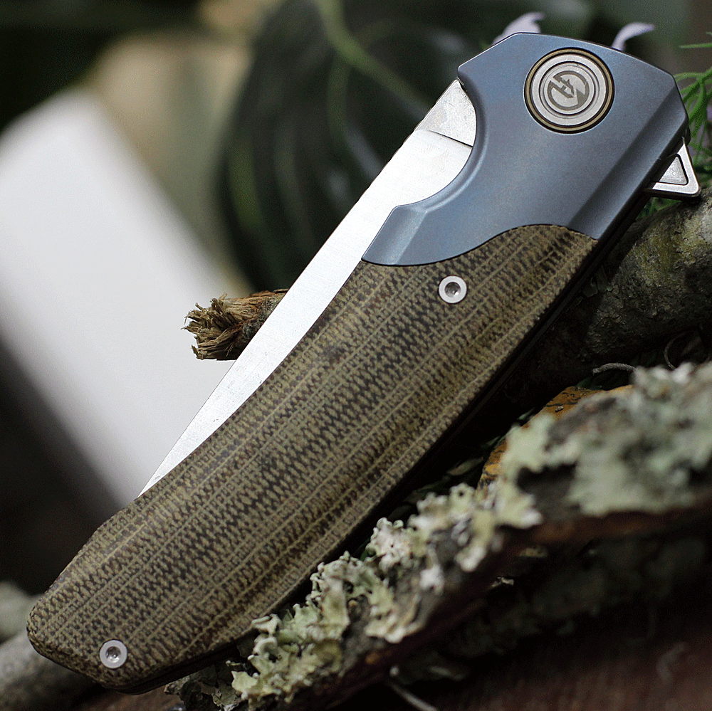 Maxace Knives Goliath 2.0 MGL202, 4.33" Bohler K110 Satin Plain Blade, Micarta w/Blue Stonewashed Handle