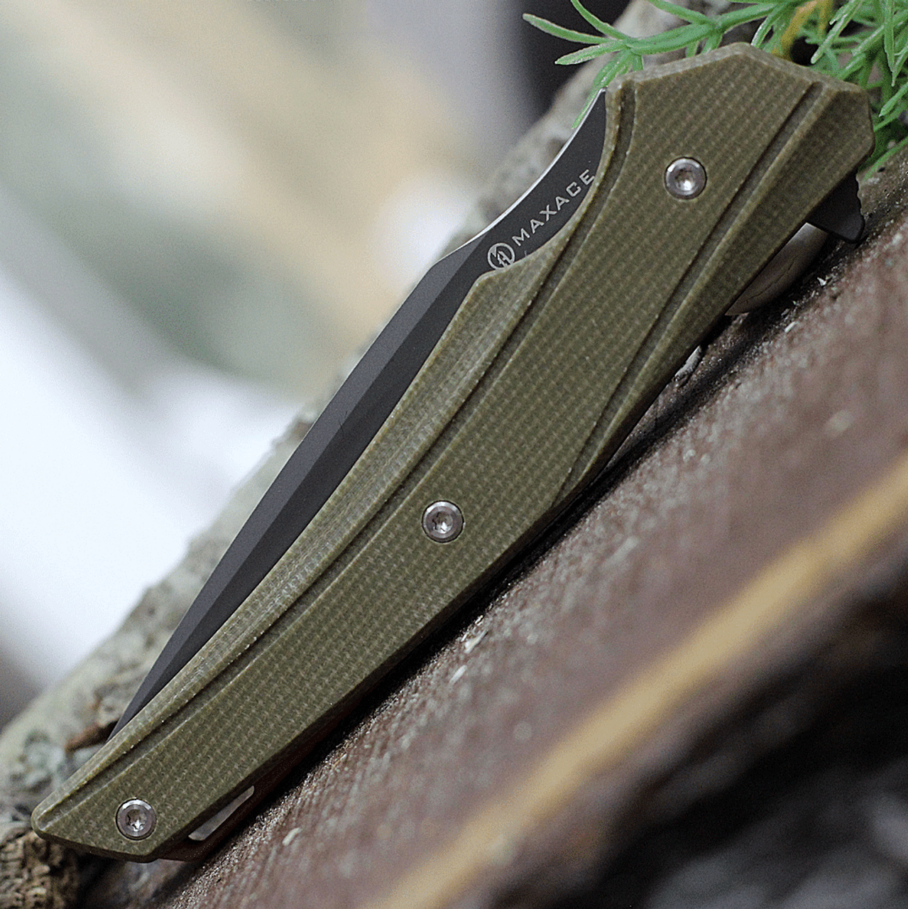 Maxace Knives Ranger MGR03, 3.86" XW42 Gray Plain Blade, Green Micarta Handle