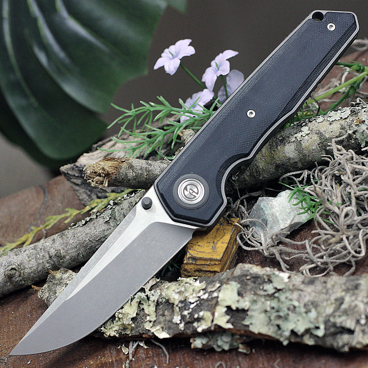 Maxace Knives Samurai MSM10, 3.74" K110 Gray Drop Point Plain Blade, Black G-10 Handle