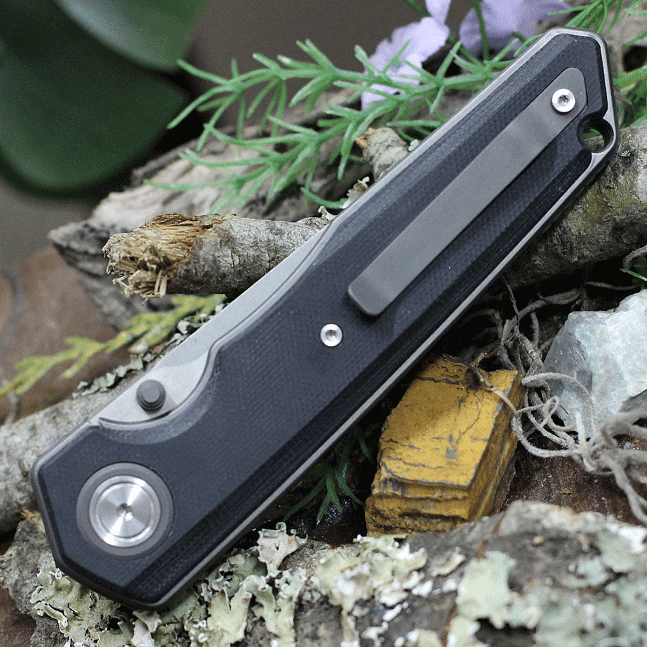 Maxace Knives Samurai MSM10, 3.74" K110 Gray Drop Point Plain Blade, Black G-10 Handle