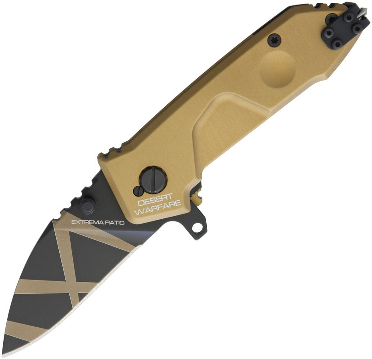 Extrema Ratio MFO Folding Knife EX0140DW, 2.5" N690 Desert Warfare Plain Blade, Tan Aluminum Handle