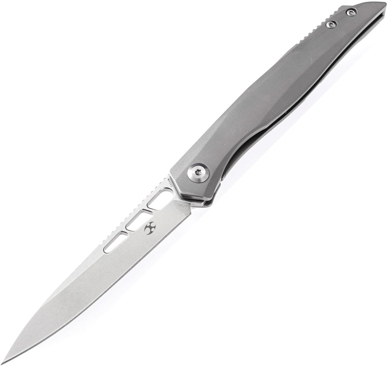 Kansept Knives Lucky Star (K1013A1) 3.5" CPM-S35VN Stonewashed Spear Point Plain Blade, Gray Titanium Handle