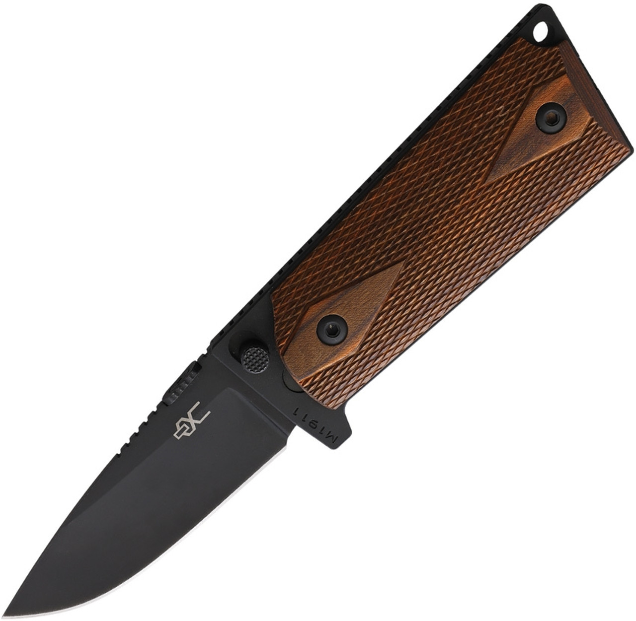 Ultimate Equipment M1911 Compact Hammerhead UECKW, 4.2" 440C Black Titanium Plain Blade, Brown Checkered Walnut Handle