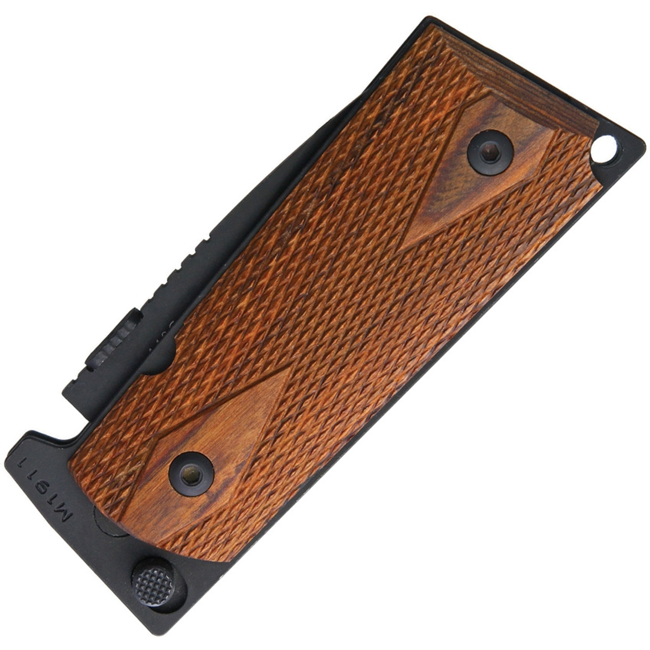 Ultimate Equipment M1911 Compact Hammerhead UECKW, 4.2" 440C Black Titanium Plain Blade, Brown Checkered Walnut Handle