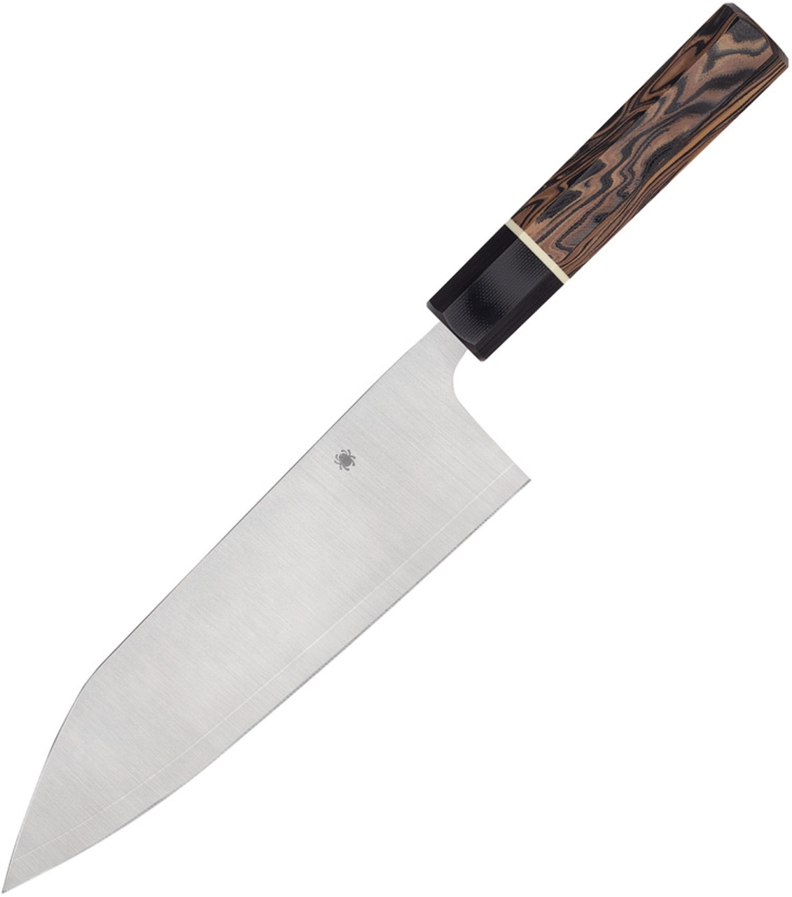 Spyderco Itamae Bunka Santoku Knife K18GPBNBK, 7.7" SUS410 Satin Plain Blade, Burl G-10 Handle