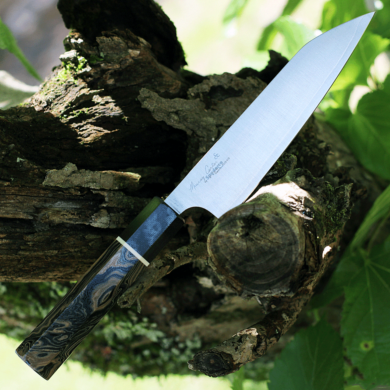 Spyderco Itamae Funayuki Utility Knife K16GPBNBK, 6.2" SUS410 Satin Plain Blade, Burl G-10 Handle