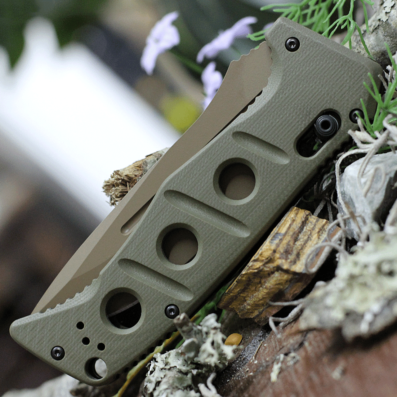 Benchmade 2750SFE-2 Auto Adamas, 3.78" CPM-CruWear Flat Earth Plain Blade, Olive Drab G10 Handles