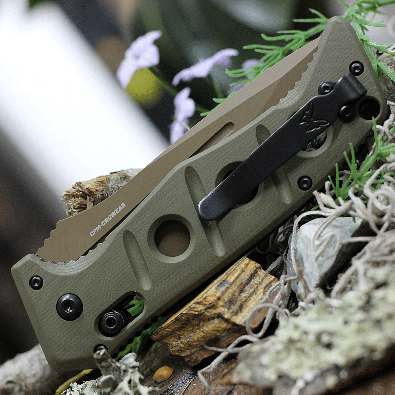 Benchmade 2750SFE-2 Auto Adamas, 3.78" CPM-CruWear Flat Earth Serrated Blade, Olive Drab G10 Handles