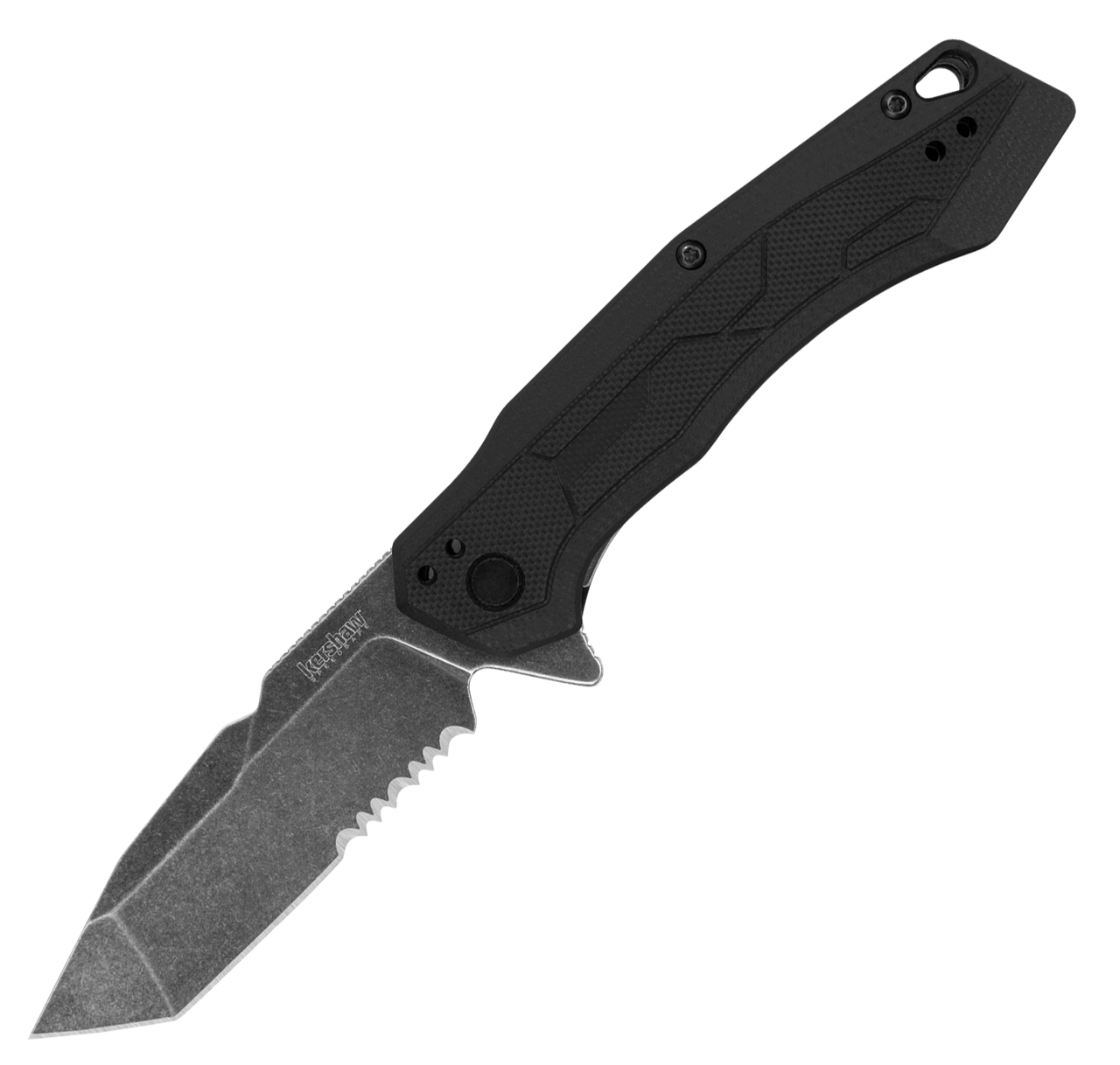 Kershaw Analyst Assisted Opening Knife (2062ST)- 3.25" Blackwashed 8Cr13MoV Partially Serrated Tanto Blade, Black GFN Handle