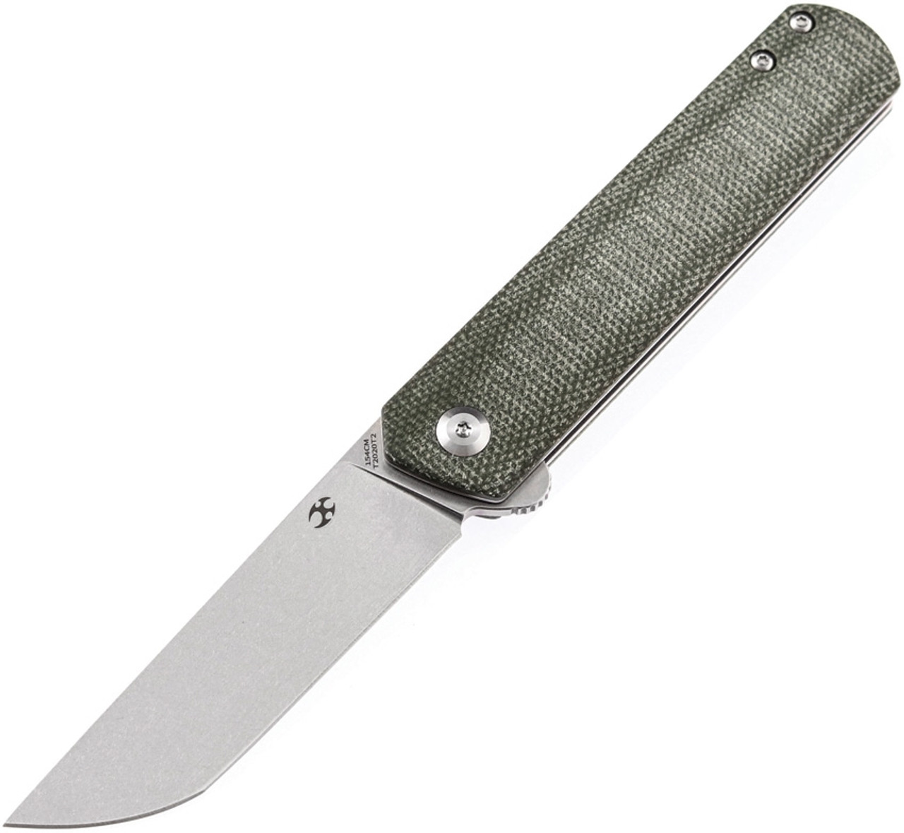 Kansept Knives Foosa (KT2020T2) 3" 154CM Stonewashed Tanto Plain Blade, Green Canvas Micarta Handle