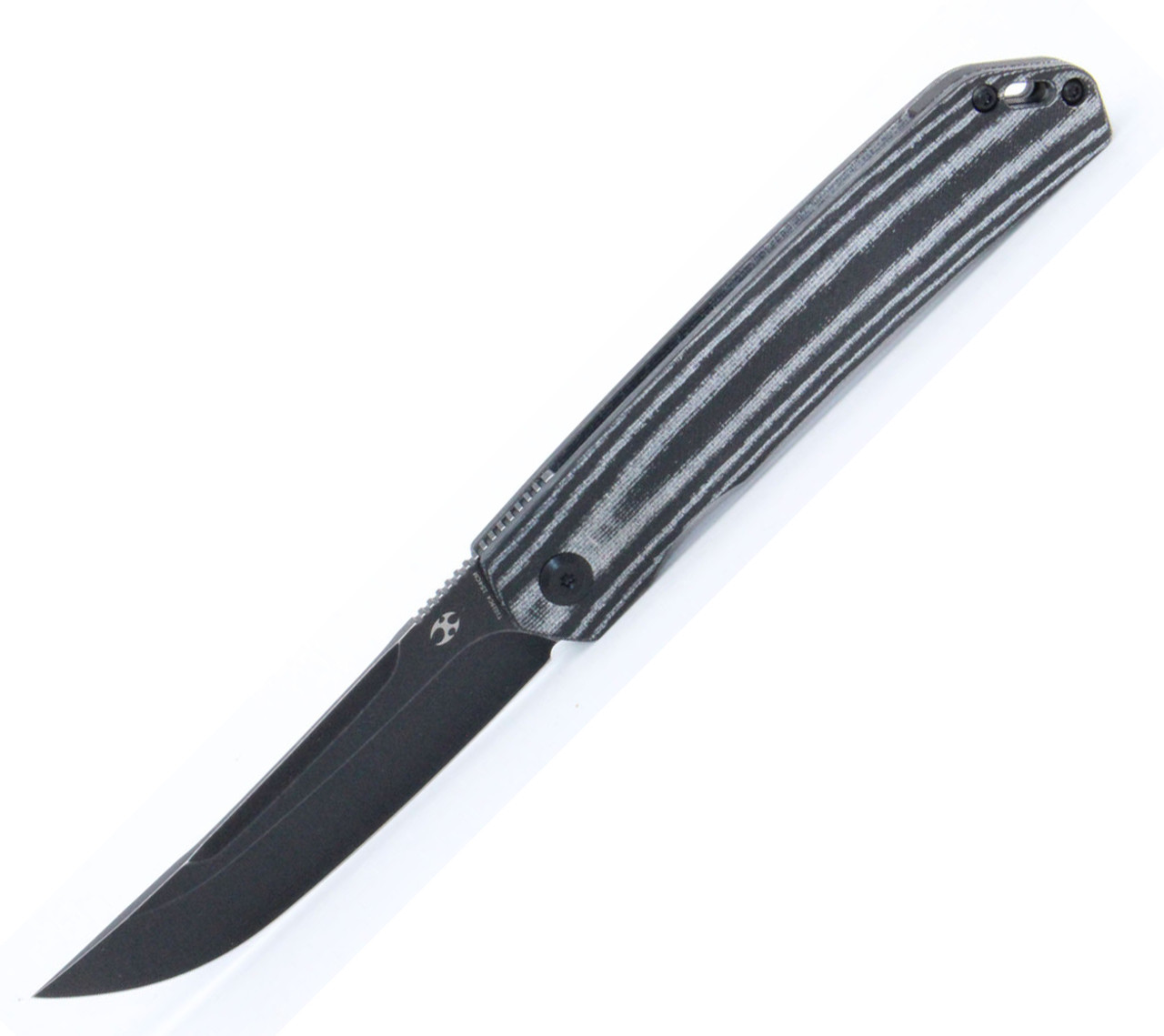 Kansept Knives Hazakura (KT1019C4) 3.54" 154CM Stonewashed Clip Point Plain Blade, Black & White Micarta Handle