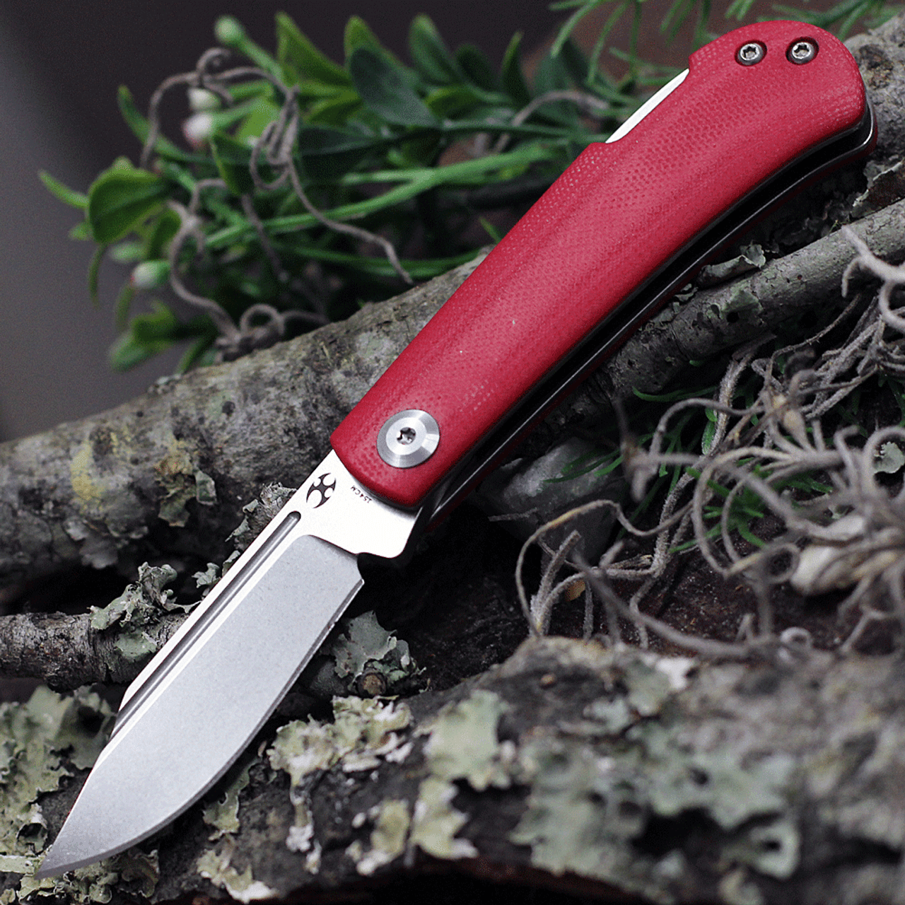 Kansept Knives Wedge (KT2026B2) 2.45" 154CM Stonewashed Clip Point Plain Blade, Red G-10 Handle