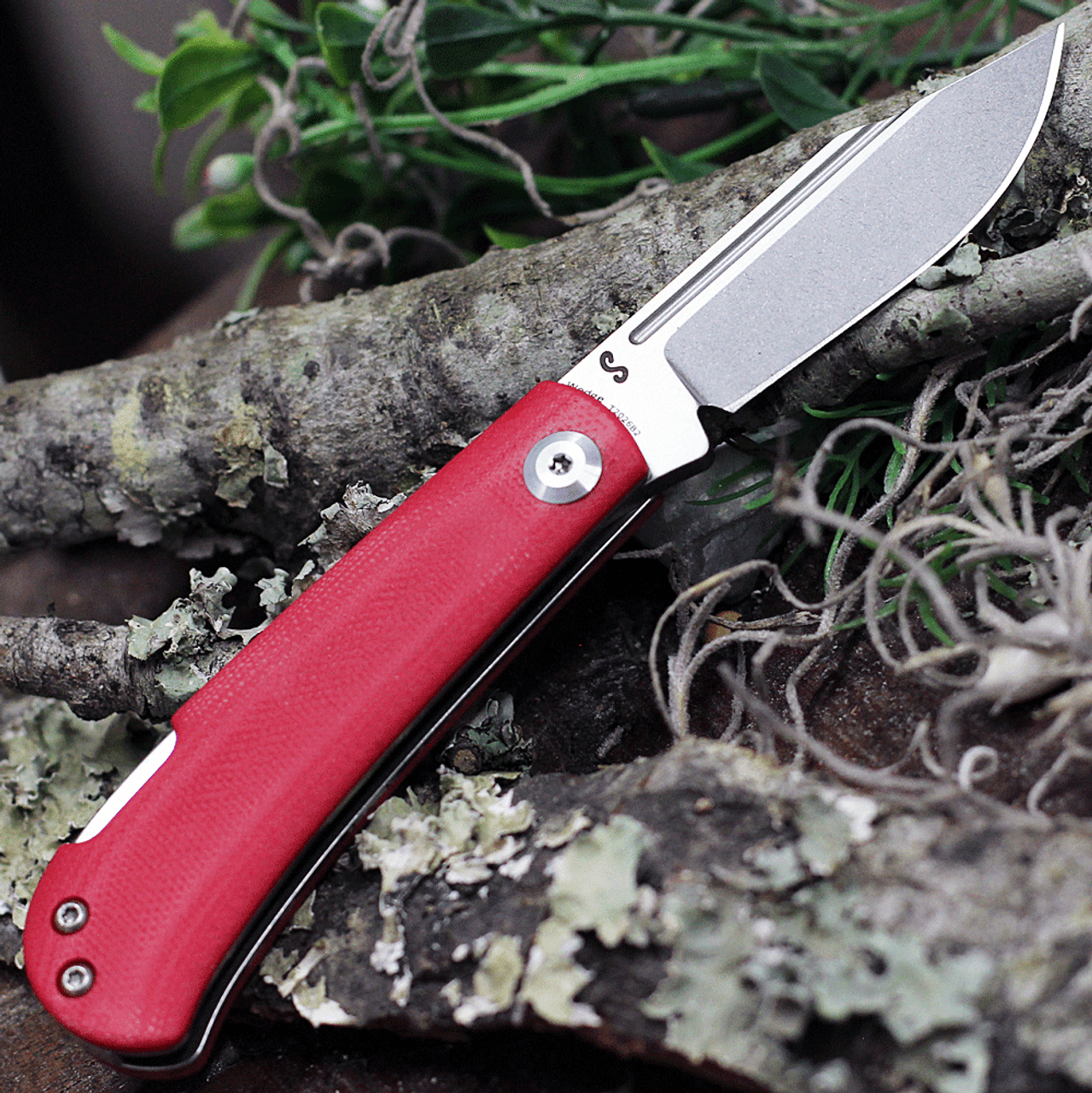 Kansept Knives Wedge (KT2026B2) 2.45" 154CM Stonewashed Clip Point Plain Blade, Red G-10 Handle