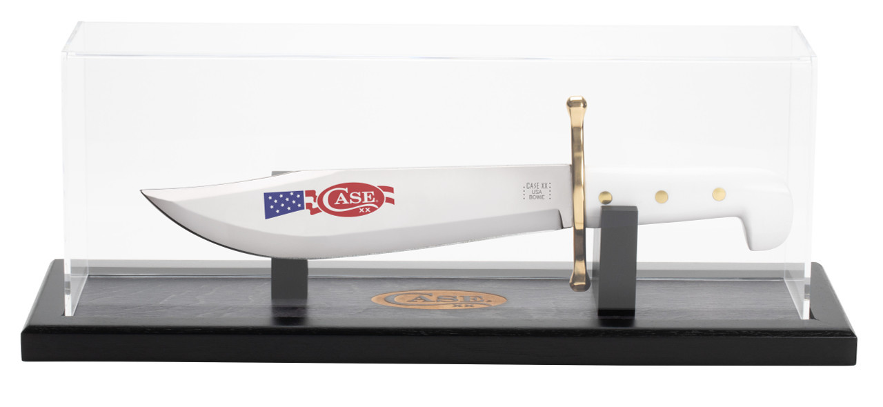 Case 70635 Magnetic Bowie Display Case - Stained White Walnut Wood Base w/ Plexiglass Cover
