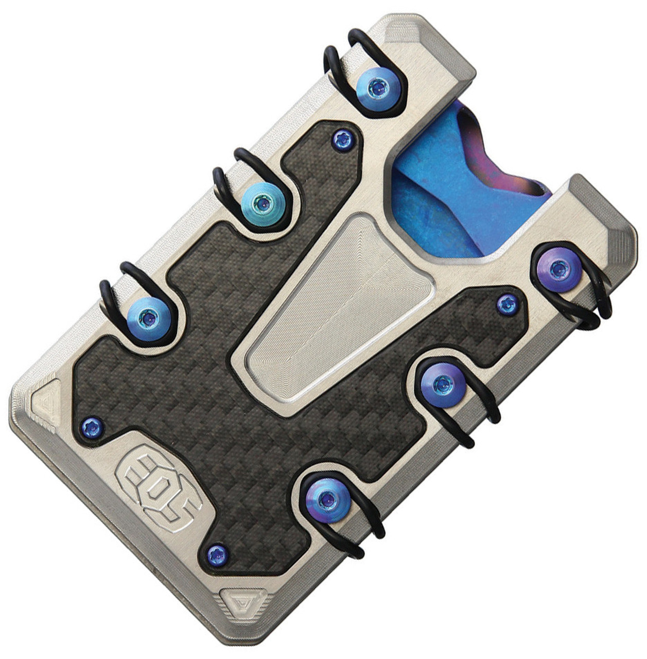EOS 3.0 Titanium Wallet EOS050, Satin Construction, Blue Anodized Hardware