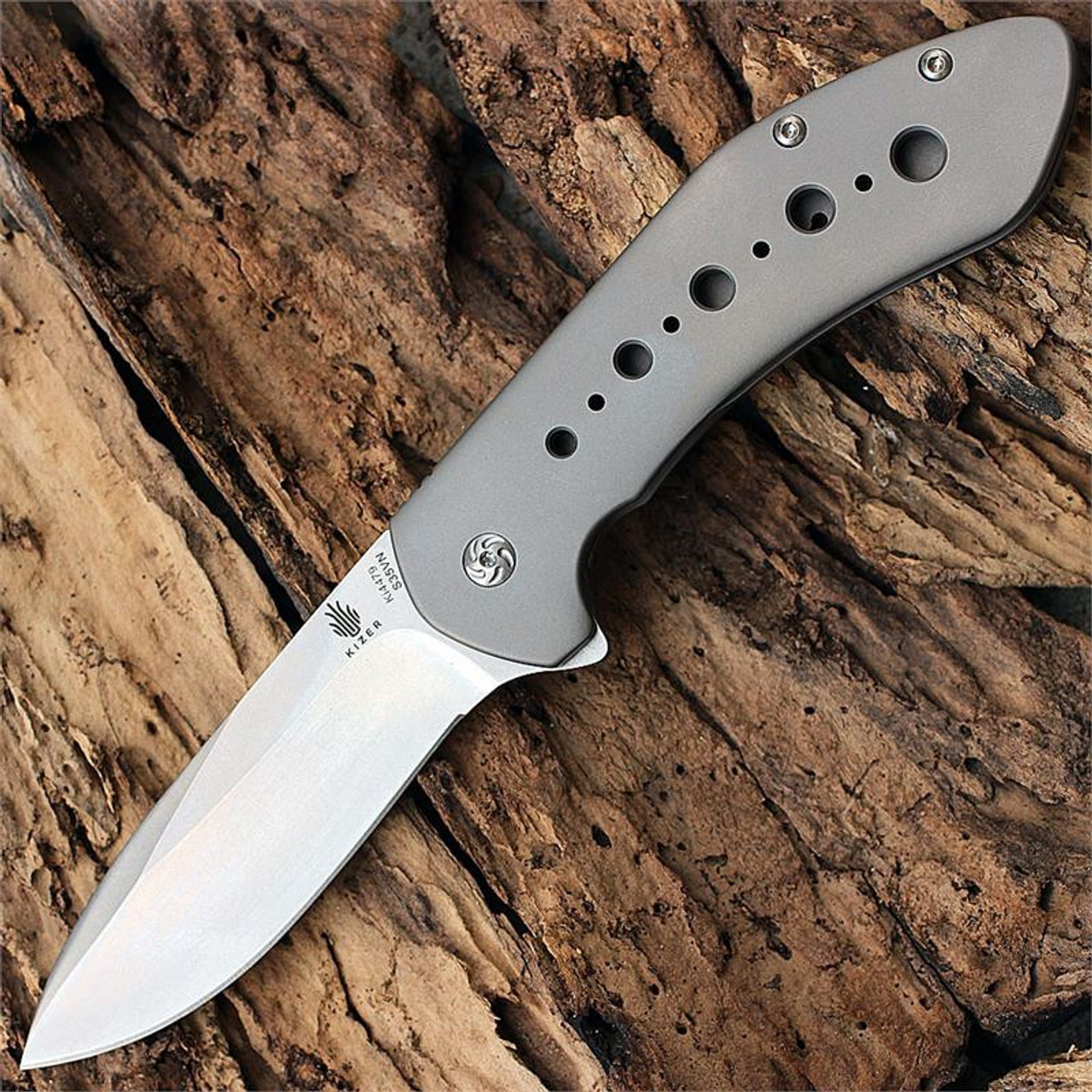 Kizer Cutlery Matsuoka Kala (KI4479) 3.75" CPM-S35VN Satin Drop Point Plain Blade, Gray Titanium Handle