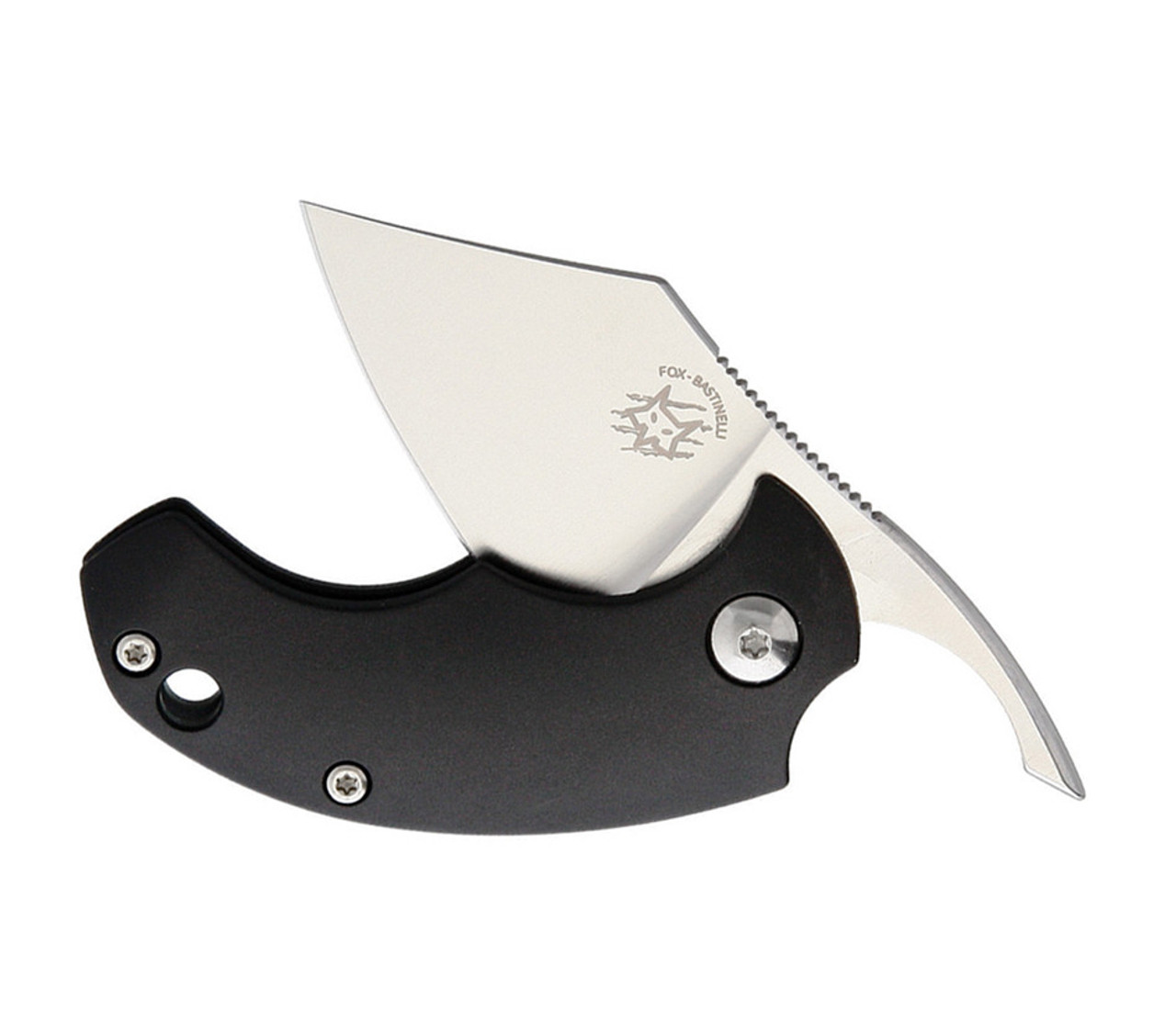 Bastinelli Creations BB Drago Friction Folder, 1.75" N690 Satin Plain Blade,  Black FRN Handle, Black Leather Pouch