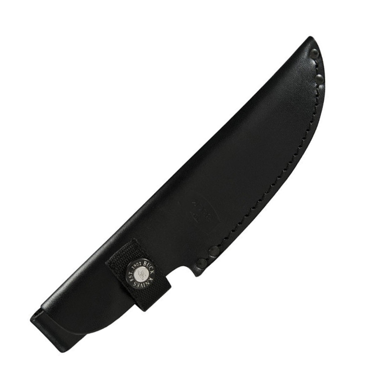 Buck Knives Compadre Camp Knife (BU104BRS1) 4.75" 5160 Black Cerakote Finished Drop Point Plain Blade, Natural Canvas Micarta Handle, Black Leather Belt Sheath