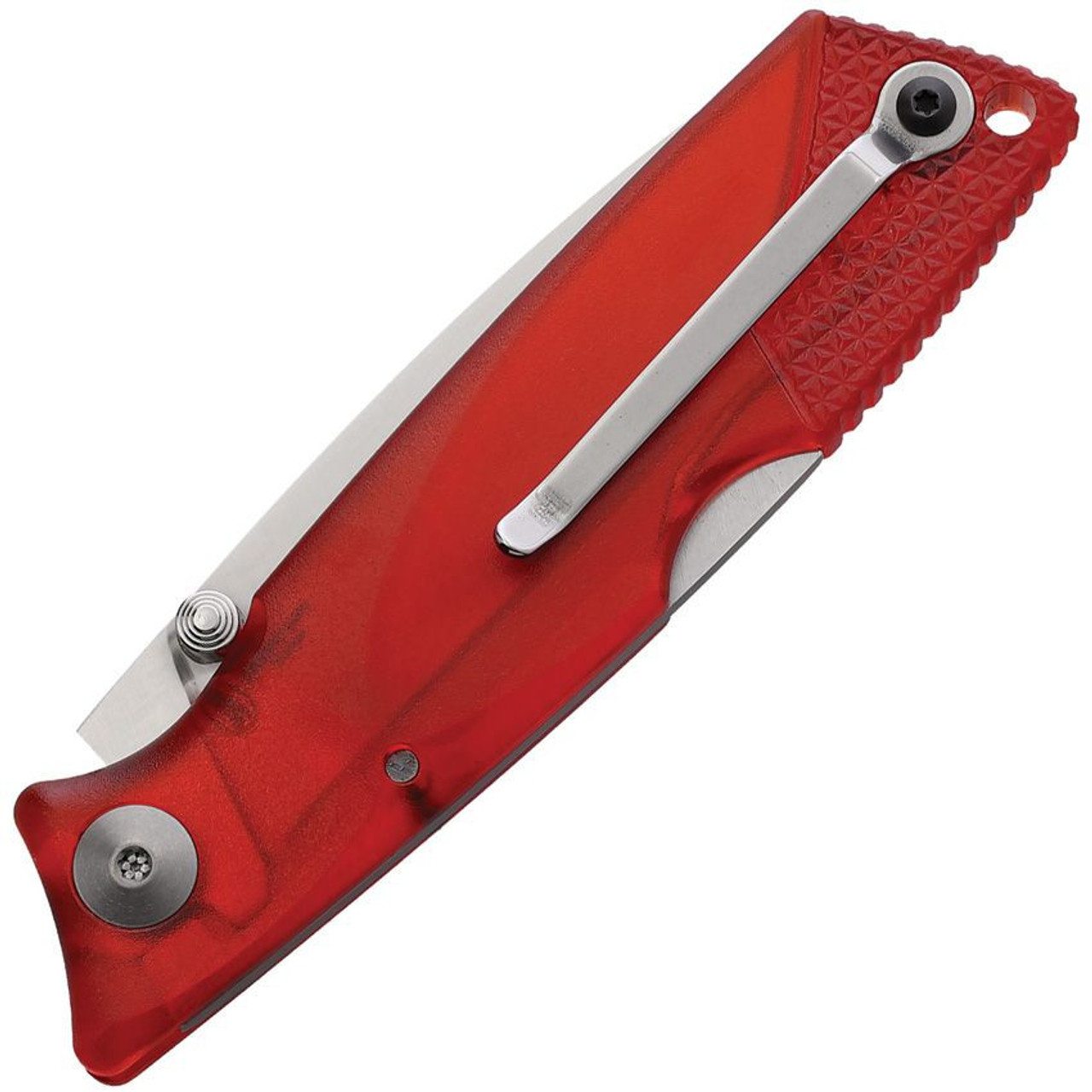 Ontario Knife Co. Wraith Ice Series - Ice Fire 8798RED, 2.6" AUS-8 Satin Recurved Plain Blade, Clear Red Plastic Handle