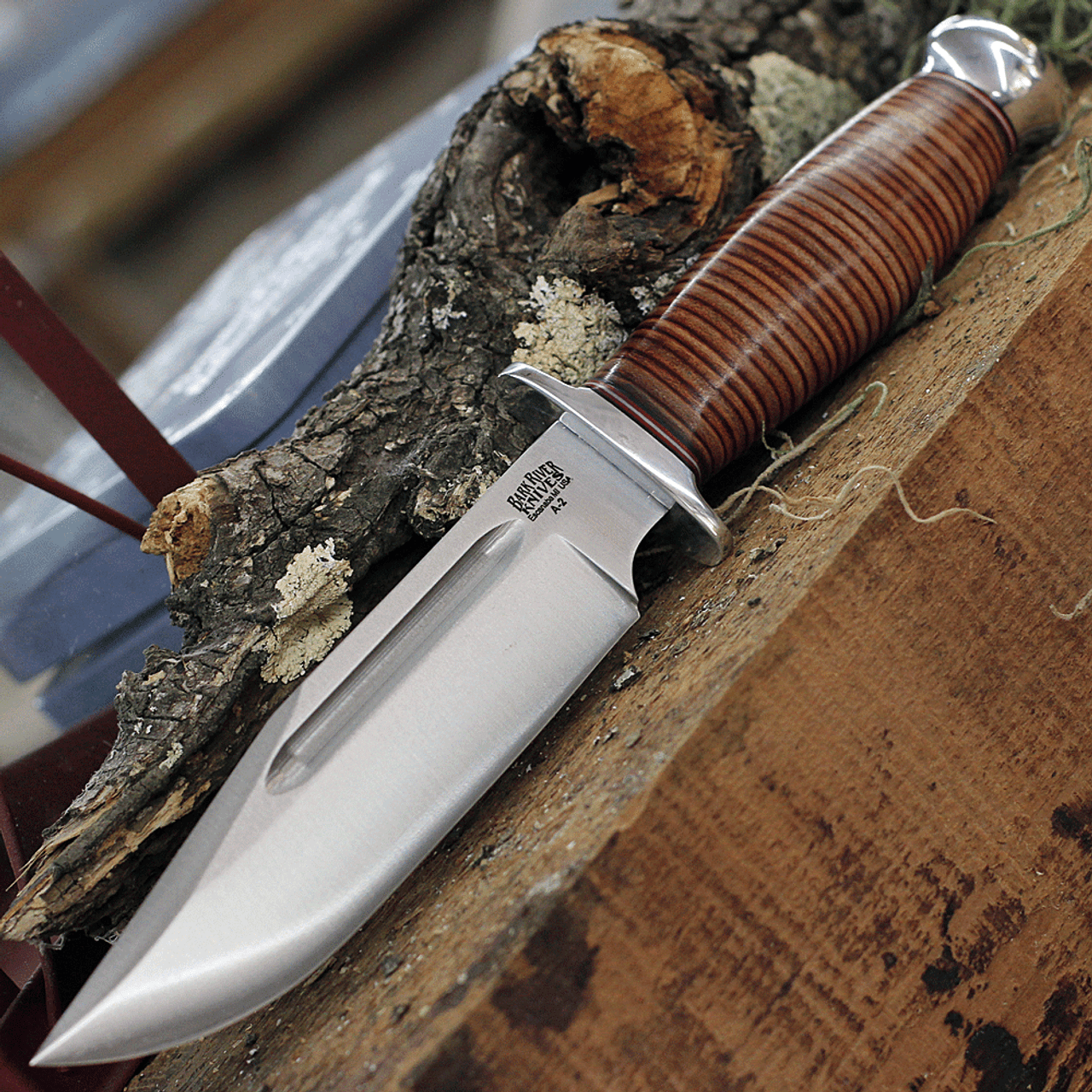 Bark River Knives Teddy Fixed Blade 08-114-SL, 6.25" A2 Satin Plain Blade, Stacked Leather Handle