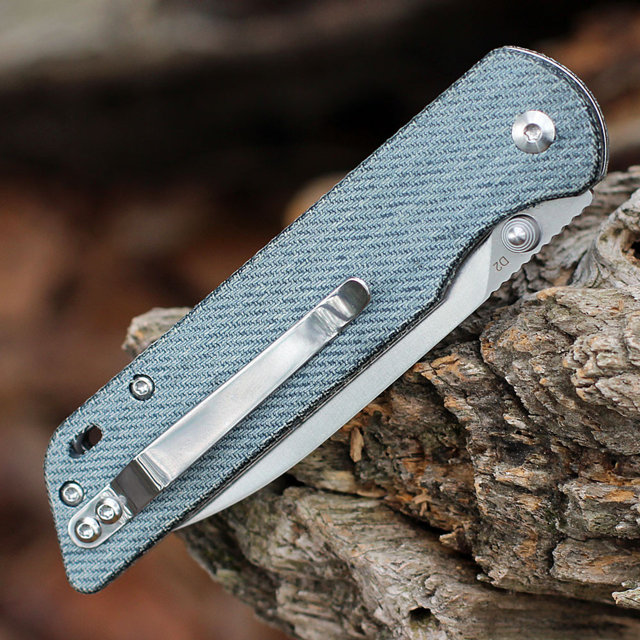 QSP Parrot (QS102F) 3.25" D2 Satin Spear Point Plain Blade, Denim Micarta Handle