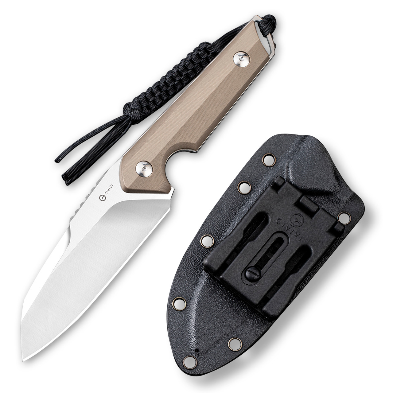 CIVIVI Kepler Fixed Blade (C2109C)- 4.48" Satin 9CR18Mov Wharncliffe Blade, Tan G-10 Handle