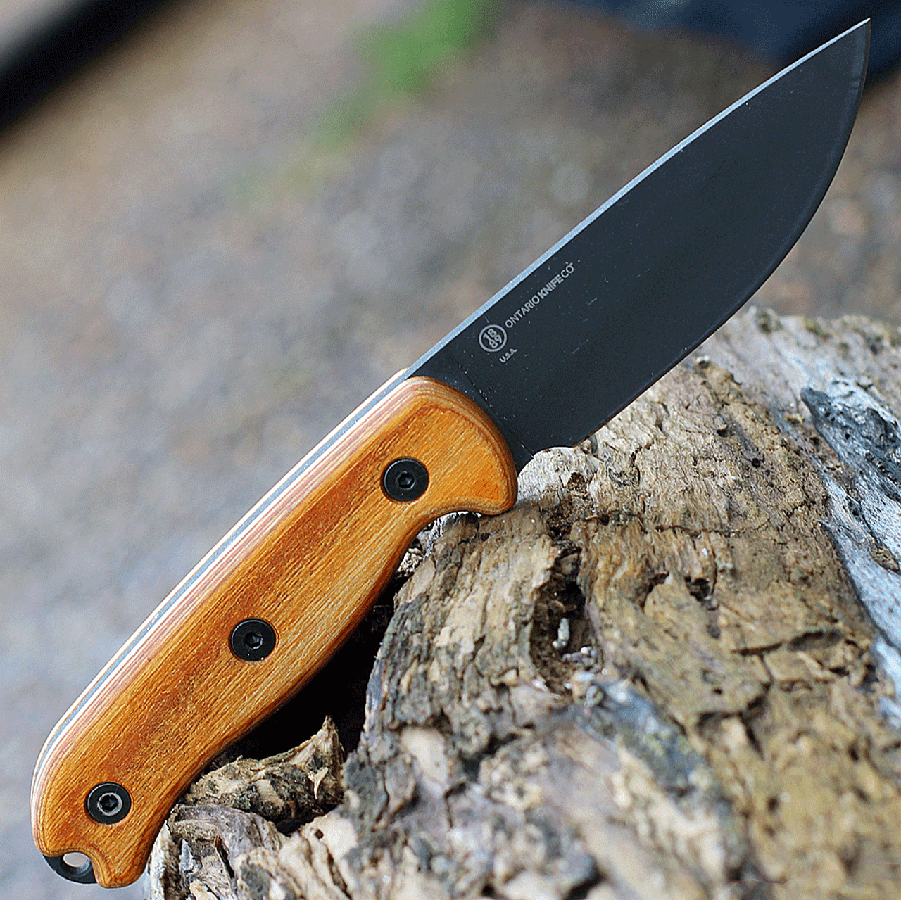 Ontario Knife Co. TAK 2 8664, 4.3" 1075 Black Plain Blade, Tan Wood Handle