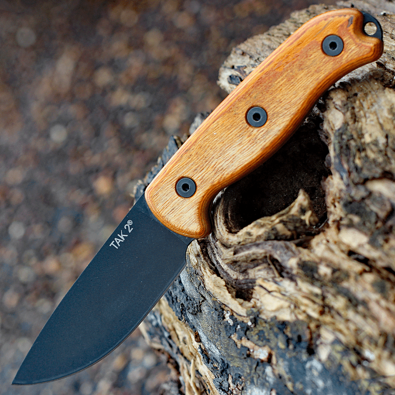 Ontario Knife Co. TAK 2 8664, 4.3" 1075 Black Plain Blade, Tan Wood Handle