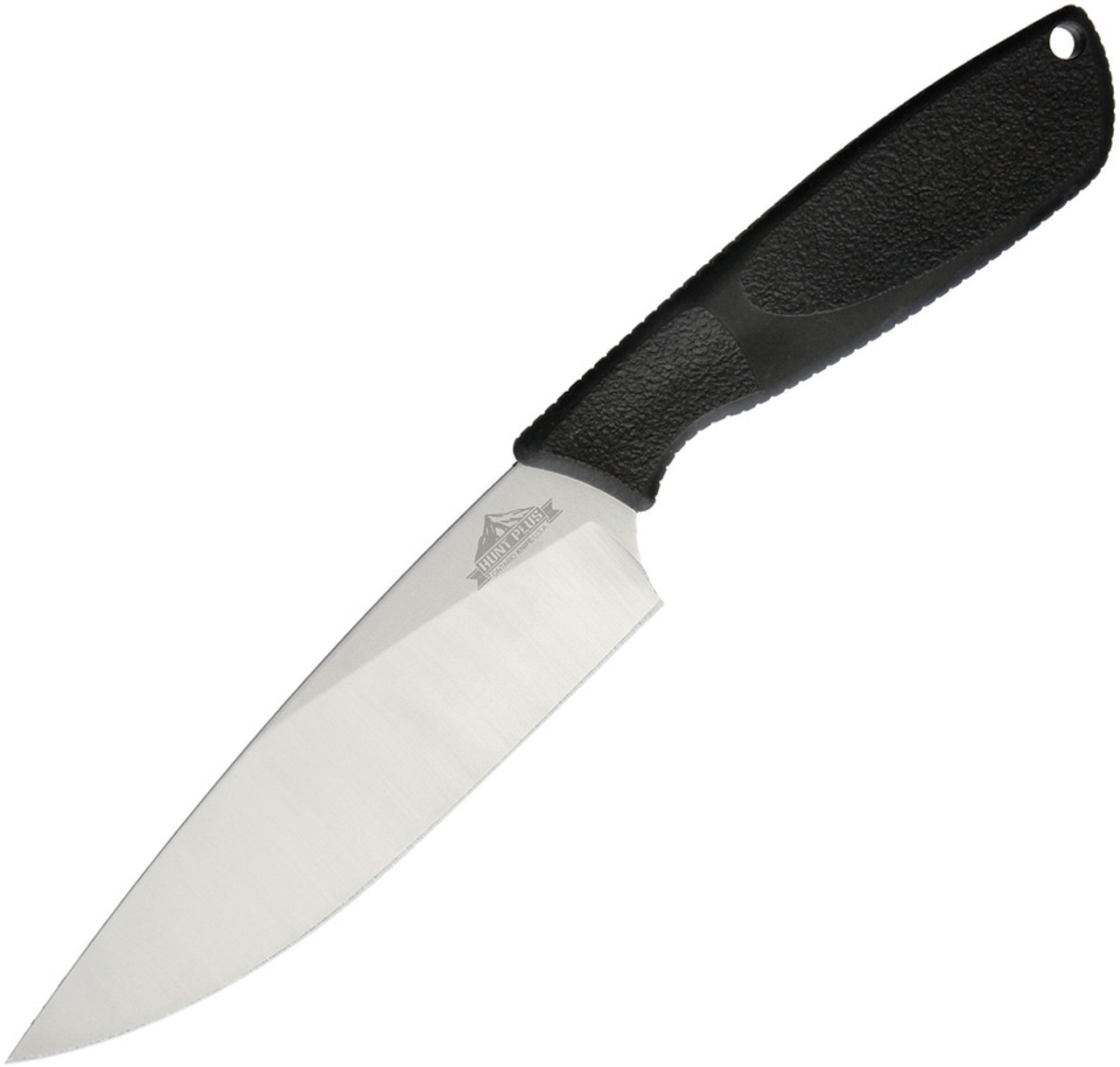 Ontario Knife Co. Hunt Plus Camp Knife  9717, 6.25" Stainless Steel Satin Plain Blade, Black Synthetic Rubber Handle