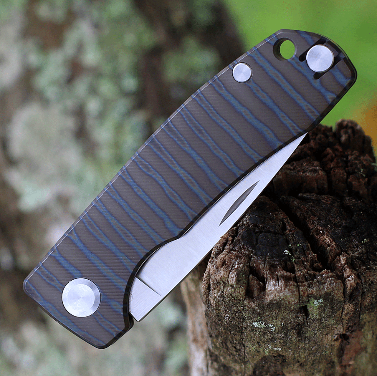 PMP Knives & Maxace Harmony PMP007, 3" Satin Bohler M390 Drop Point Blade, Flame Titanium Handles