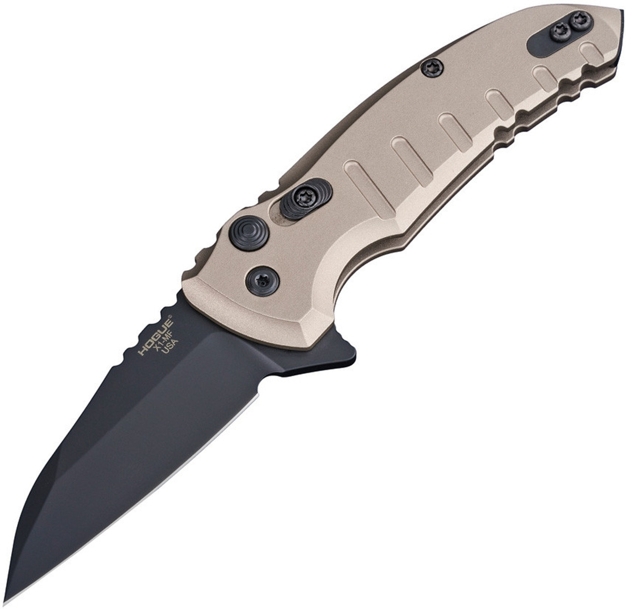 Hogue X1 Microflip (HO24167) 2.75" 154CM Black Wharncliffe Plain Blade, Dark Earth Aluminum Handles