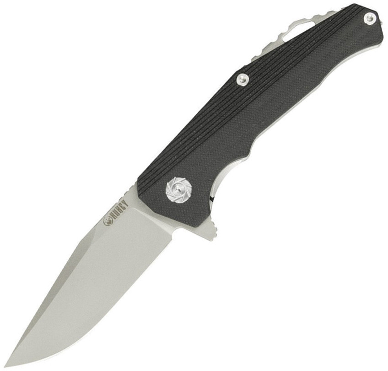 Kubey 216 KU216D-S, 3.3" D2 Sand Blast Finish Plain Blade, Black G-10 Handles