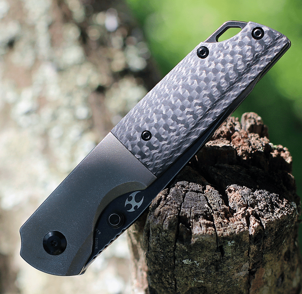 Kansept Knives Warrior (K1005T9) 3.46" CPM S35VN Black Stonewashed Tanto Plain Blade, Bronze/Black Carbon Fiber Handle