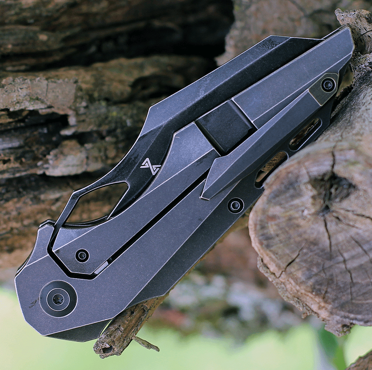 Kansept Knives Genesis (K1010A6) 3.54" CPM-S35VN Black Stonewashed Tanto Plain Blade, Timascus Titanium Handle