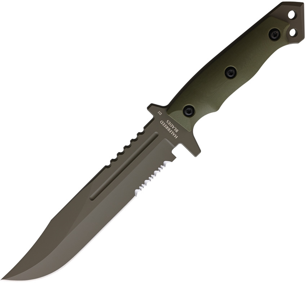 Halfbreed Blades Large Survival Knife (LIK-01) 6.89" K110 (D2) Teflon Coated Olive Drab Green Clip Point Blade, Olive Drab G-10 Handle, Olive Drab Kydex Sheath