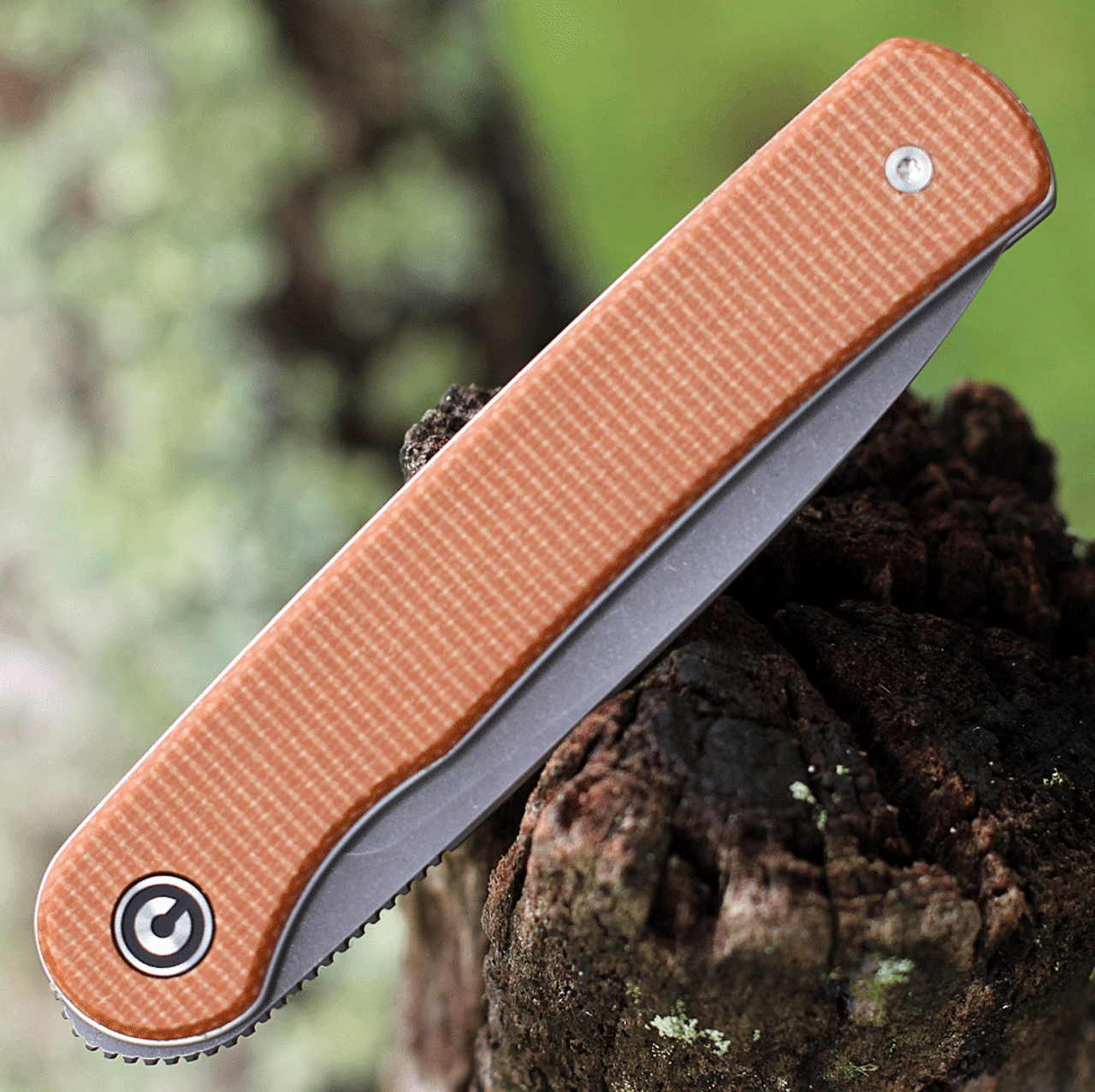 CIVIVI Stylum Folding Knife (20010B-A)- 2.96" Stonewashed 10Cr15CoMoV Drop Point Blade, Brown Micarta Handles