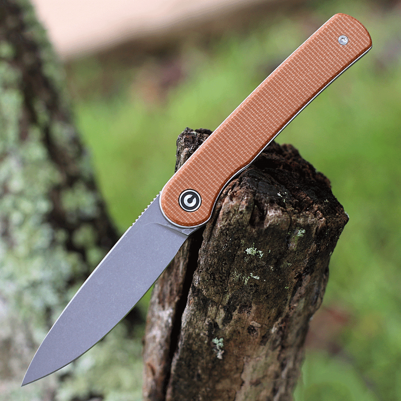 CIVIVI Stylum Folding Knife (20010B-A)- 2.96" Stonewashed 10Cr15CoMoV Drop Point Blade, Brown Micarta Handles