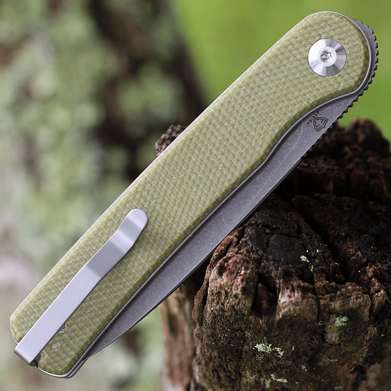 CIVIVI Stylum Folding Knife (20010B-B)- 2.96" Stonewashed 10Cr15CoMoV Drop Point Blade, Olive Micarta Handles